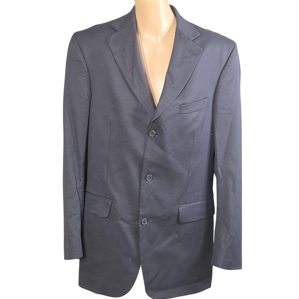 Lands' End Wool Blazer Mens 40 Long Navy Sport Coat 3 Button Notch Lapel Classic